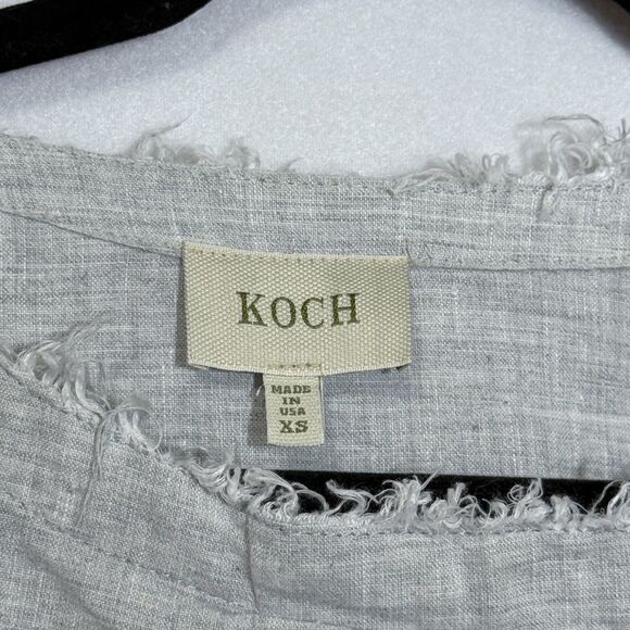 Koch Grey Linen Blend Boho Embroidered Trim Boxy Cap Sleeve Mini Dress Size XS - Picture 3 of 10